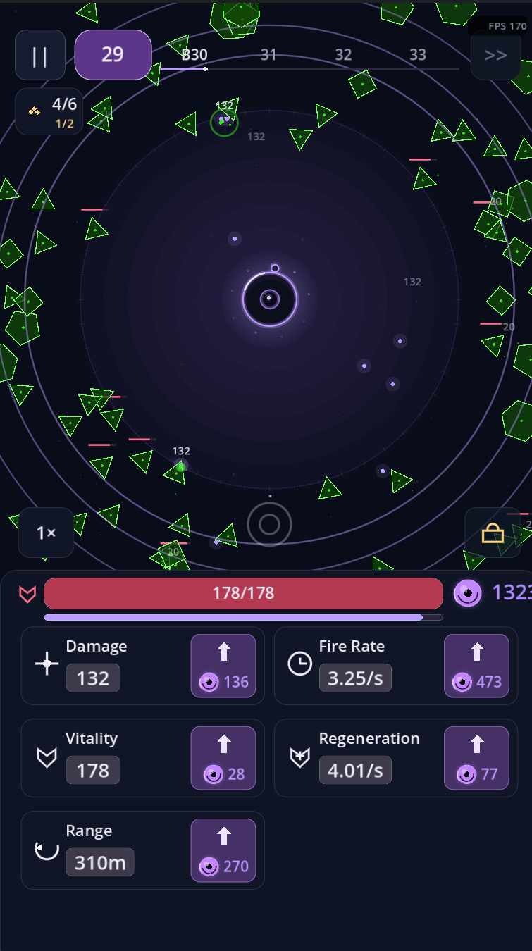 Wave 29 battle with dozens of enemies swarming the orb